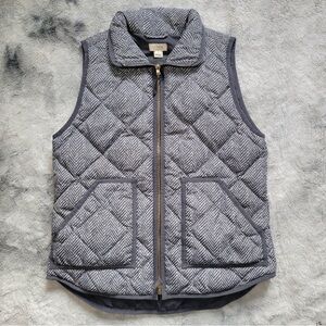 J. Crew Grey and White Quilted Herringbone Vest